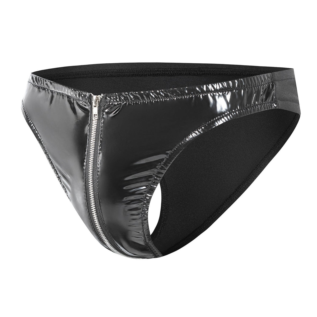 Men's PVC Patent Leather Zipper Thong Shiny Briefs