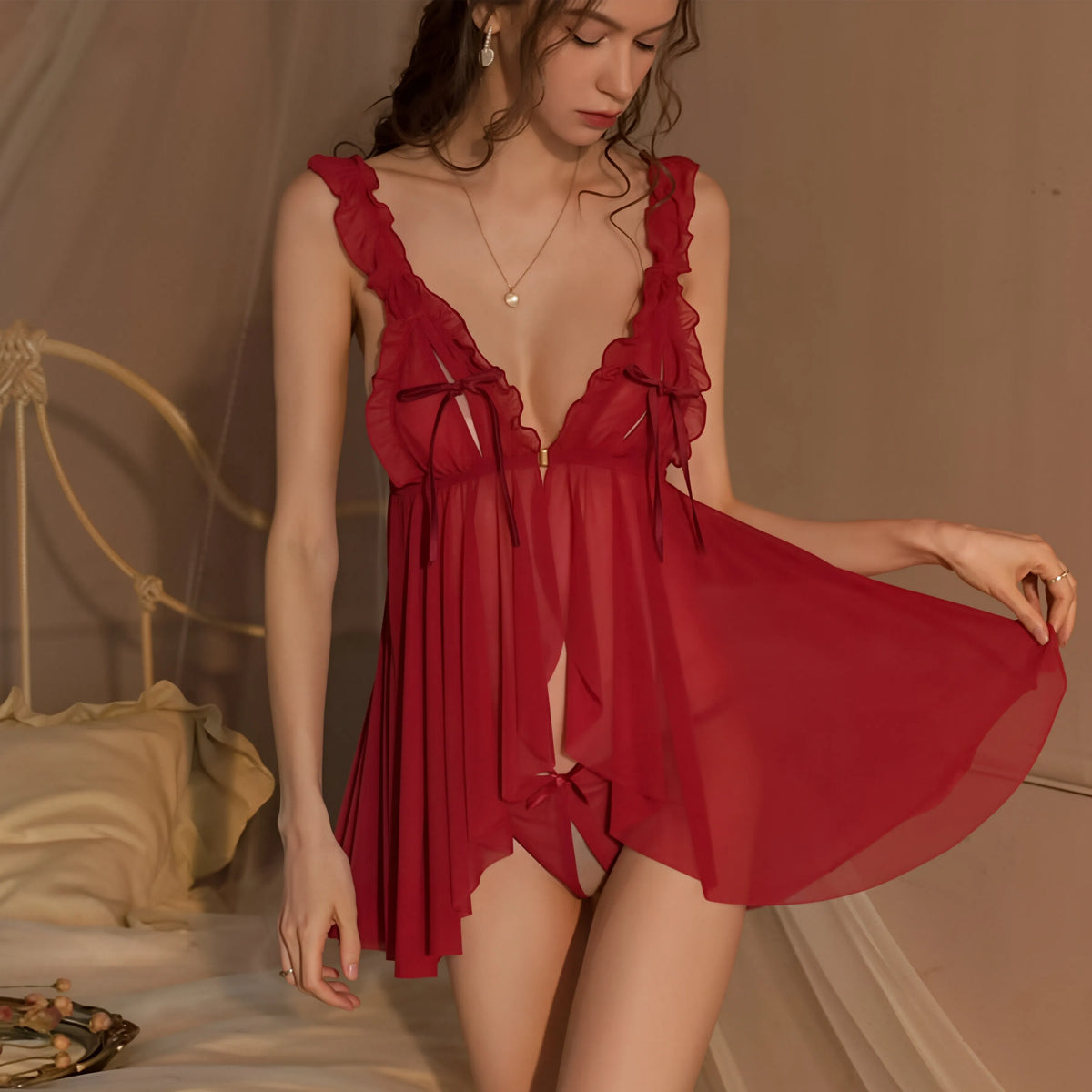 Sexy Mesh See-through Two Piece Babydoll Lingerie