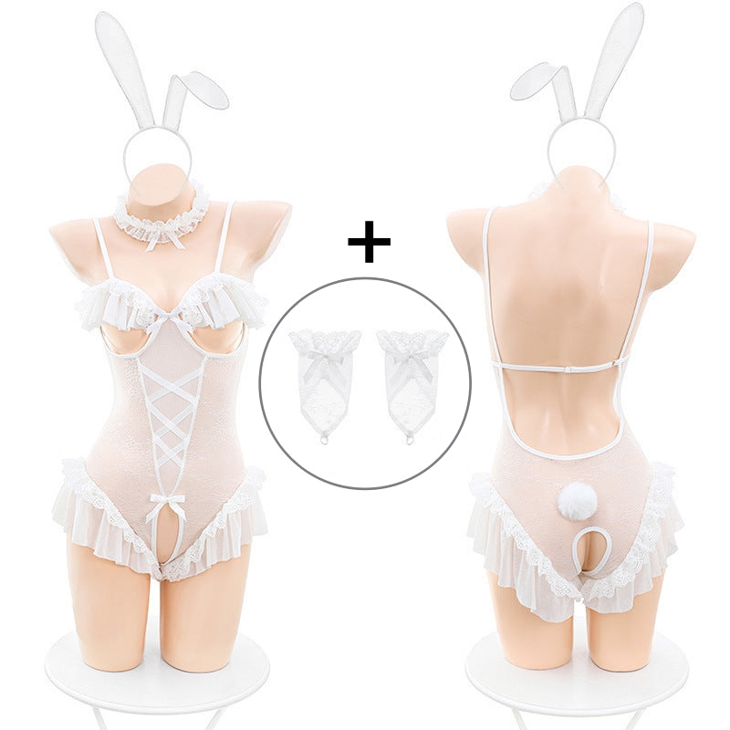 Lace Bunny Sexy Cosplay Bodysuit Set with Bunny Ears