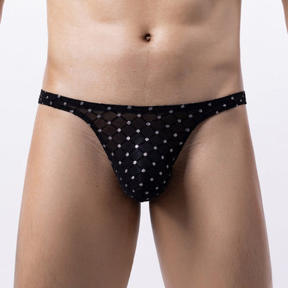 Men's Silver Rhombus Mesh Thong Low Rise Sheer See-Through Briefs