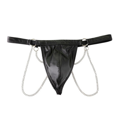 Men's Faux Leather Jockstrap with Chain O-Ring Sexy Lingerie