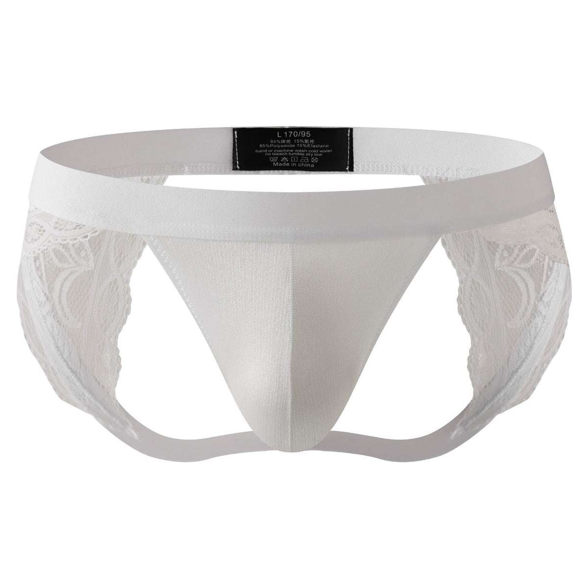 Men's Lace Trim Jockstrap Thong See Through Pouch Backless Lingerie