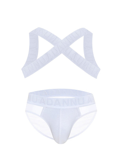 Harness Jockstrap Ribbed Mesh Cut Out Letter Waistband Gym Thong Underwear