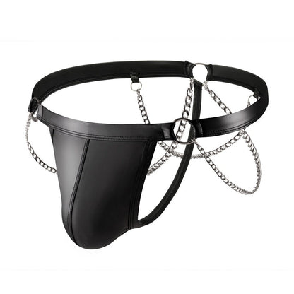 Men's Faux Leather Jockstrap with Chain O-Ring Sexy Lingerie