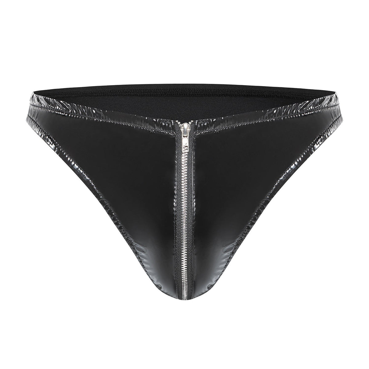 Men's PVC Patent Leather Zipper Thong Shiny Briefs